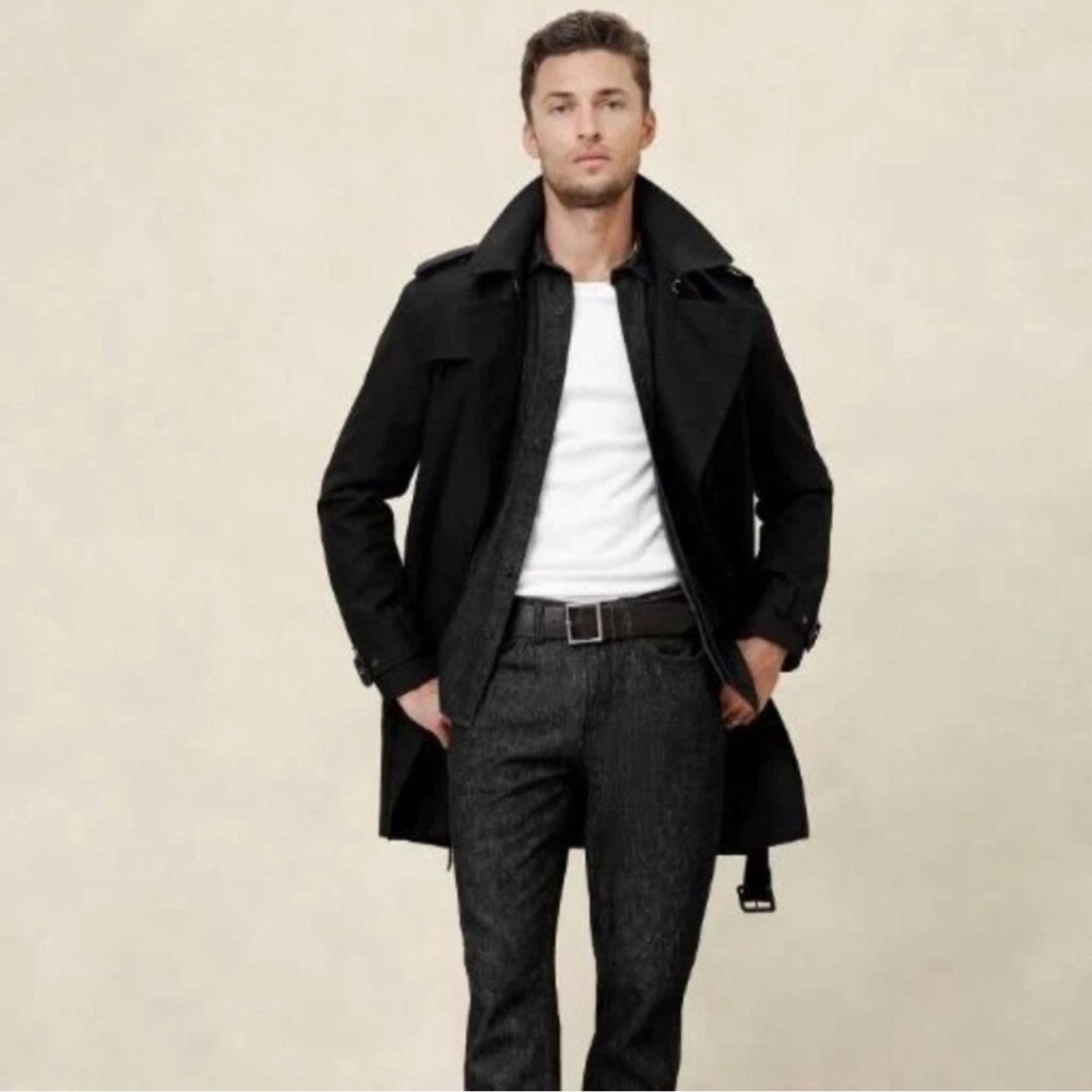NWT! Banana Republic Black Mens Trench Coat #‎ 571892
